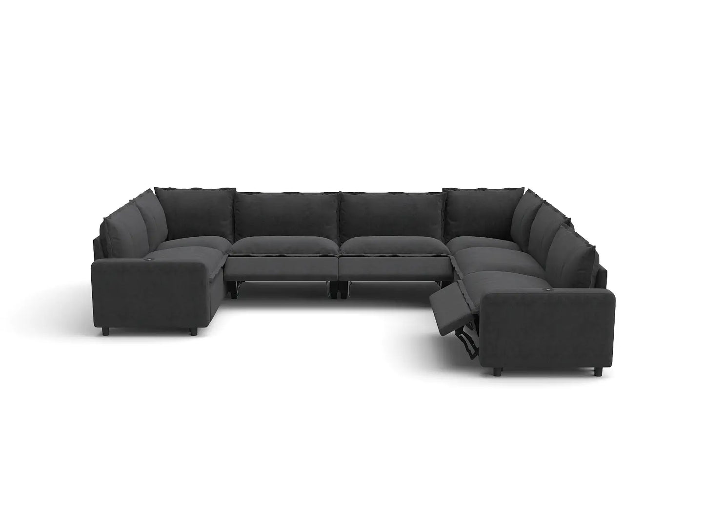 Modular Cero Reclining Sectionals | 7-Piece Grey Linen Large Space U-Shaped Sectionals 7-Seater