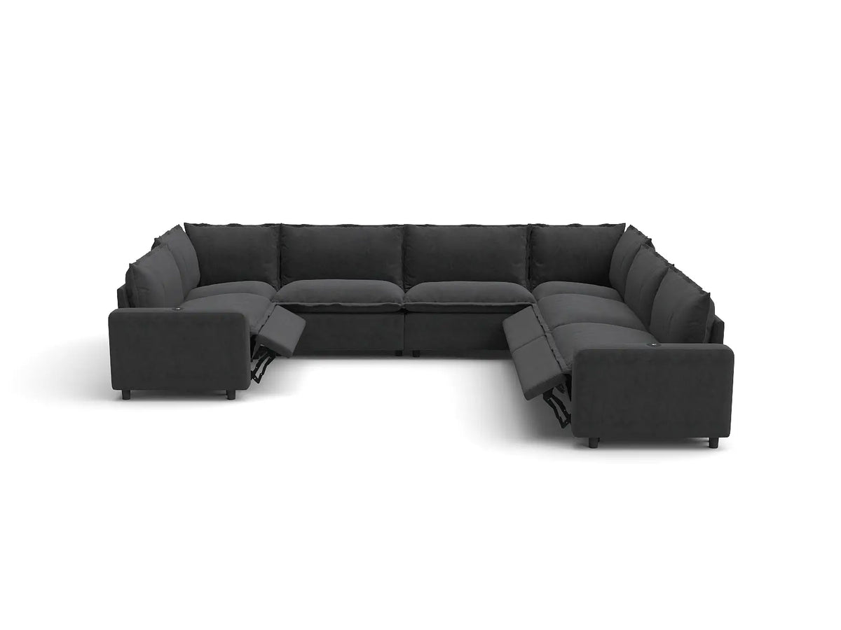 Modular Cero Reclining Sectionals | 7-Piece Grey Linen Large Space U-Shaped Sectionals 7-Seater