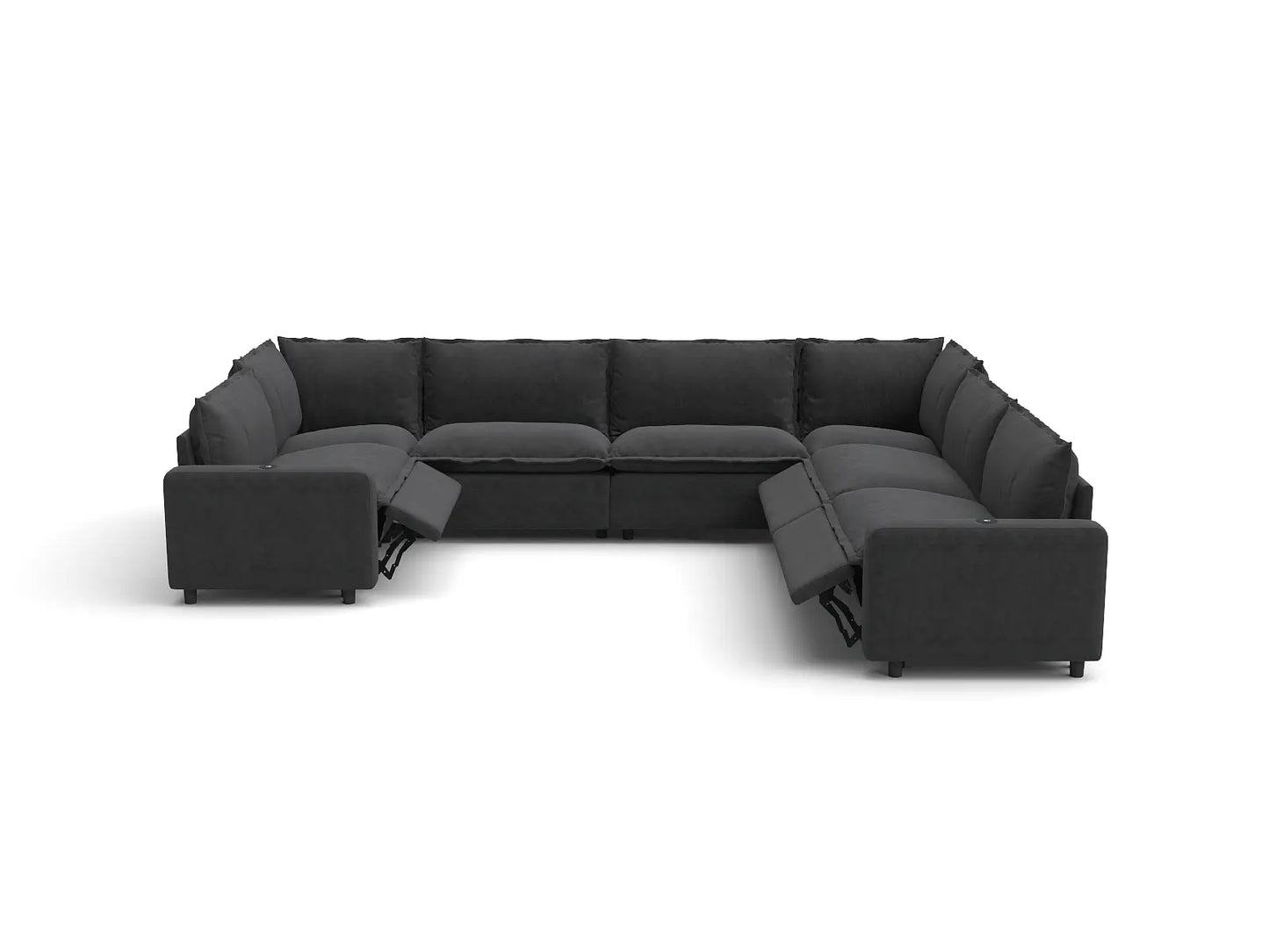 Modular Cero Reclining Sectionals | 7-Piece Grey Linen Large Space U-Shaped Sectionals 7-Seater