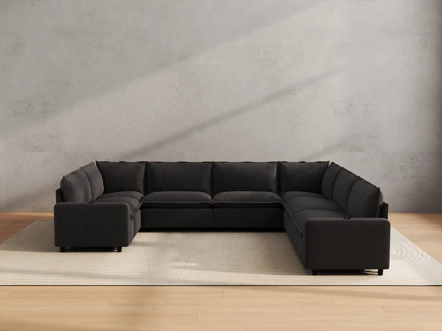 Modular Cero Reclining Sectionals | 7-Piece Grey Linen Large Space U-Shaped Sectionals 7-Seater