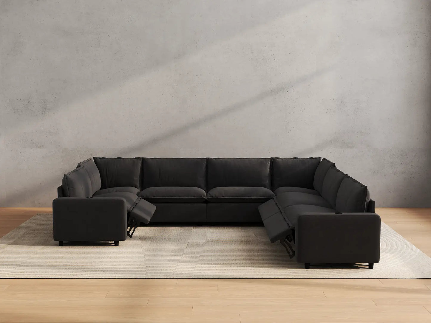 Modular Cero Reclining Sectionals | 7-Piece Grey Linen Large Space U-Shaped Sectionals 7-Seater