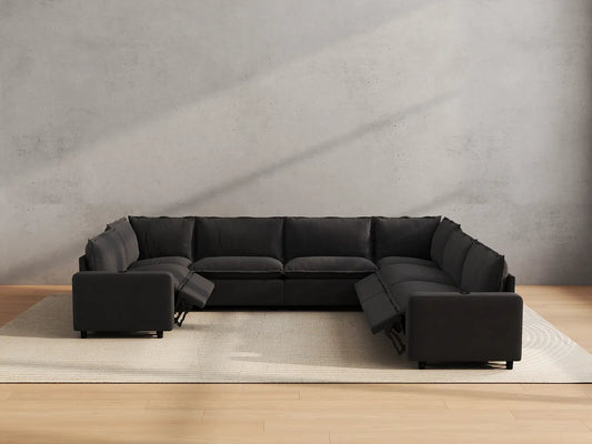Modular Cero Reclining Sectionals | 7-Piece Grey Linen Large Space U-Shaped Sectionals 7-Seater