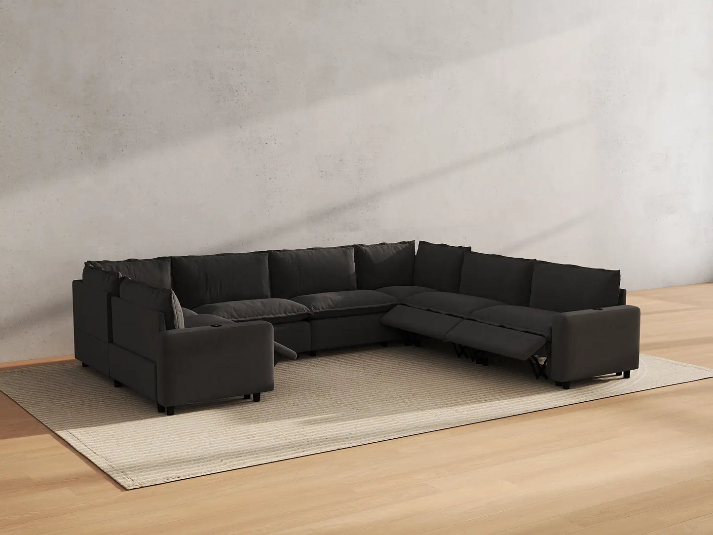 Modular Cero Reclining Sectionals | 7-Piece Grey Linen Large Space U-Shaped Sectionals 7-Seater