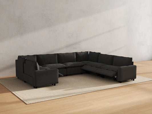 Modular Cero Reclining Sectionals | 7-Piece Grey Linen Large Space U-Shaped Sectionals 7-Seater