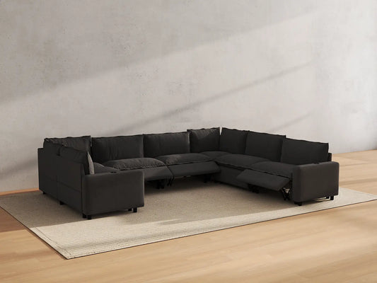 Modular Cero Reclining Sectionals | 7-Piece Grey Linen Large Space U-Shaped Sectionals 7-Seater
