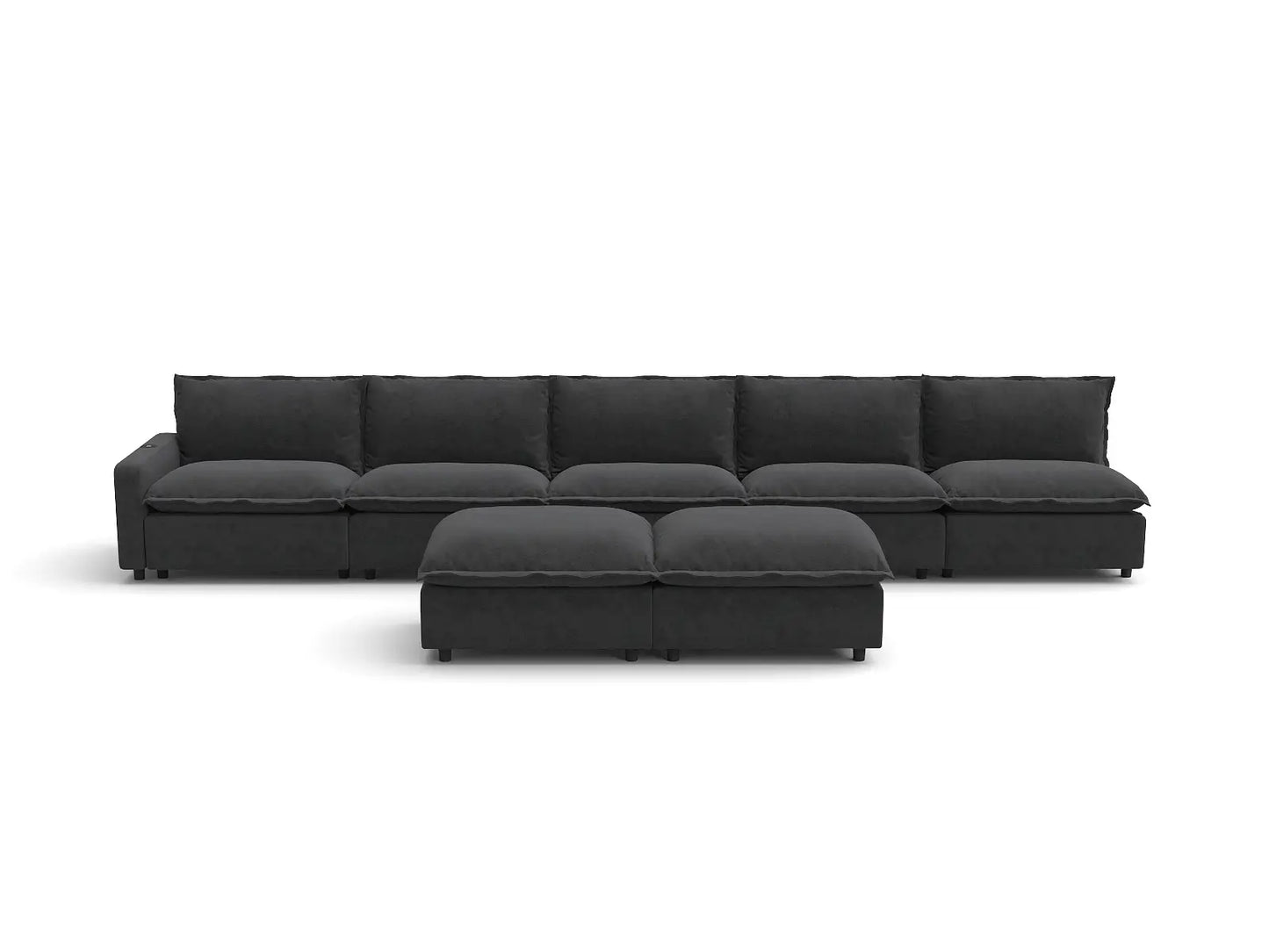Modular Cero Reclining Sectionals | 7-Piece Grey Linen Open Plan Sofa Sets 5-Seater with 2-Ottomans