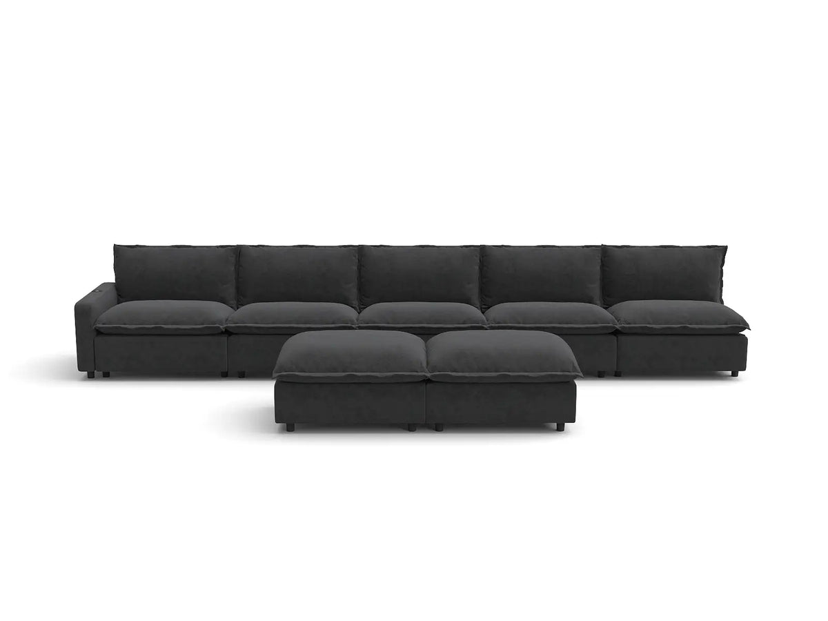 Modular Cero Power Recliner Sofa Set | 7-Piece Grey Linen Open Plan Sofa Sets 5-Seater with 2-Ottomans