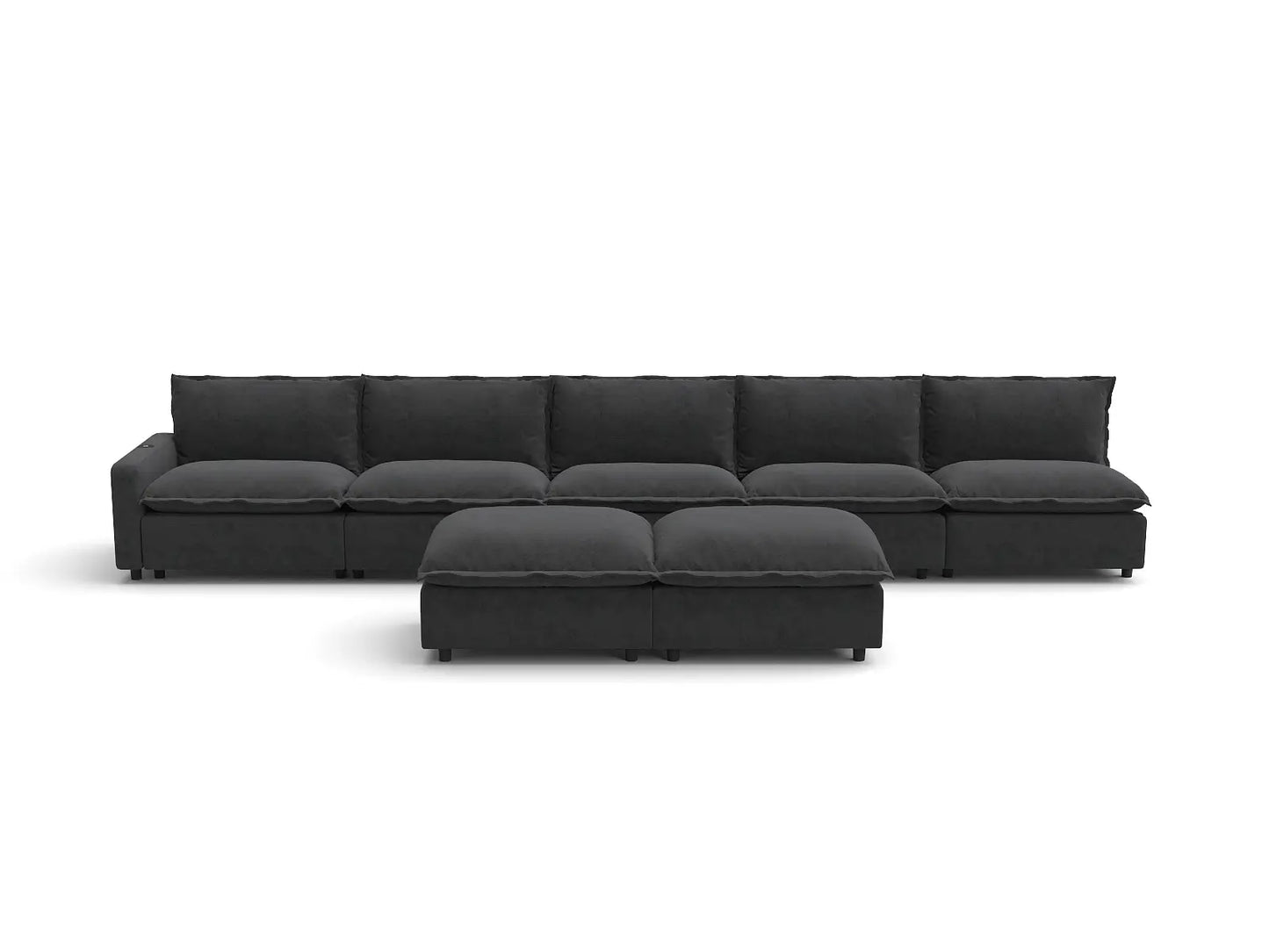 Modular Cero Reclining Sectionals | 7-Piece Grey Linen Open Plan Sofa Sets 5-Seater with 2-Ottomans