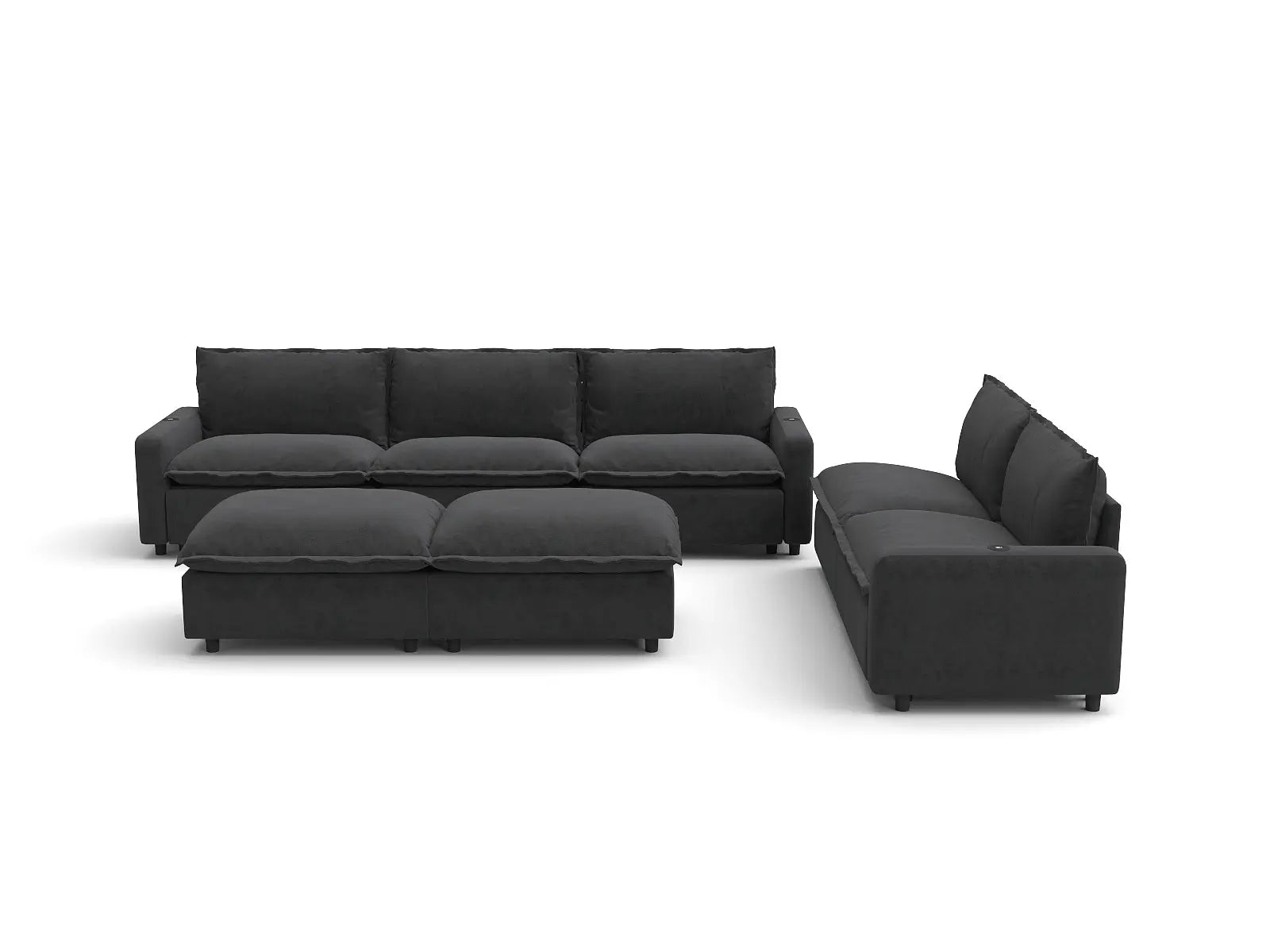 Modular Cero Power Reclining Sofa Set | 7-Piece Grey Linen Open Plan Sofa Sets 5-Seater with 2-Ottomans