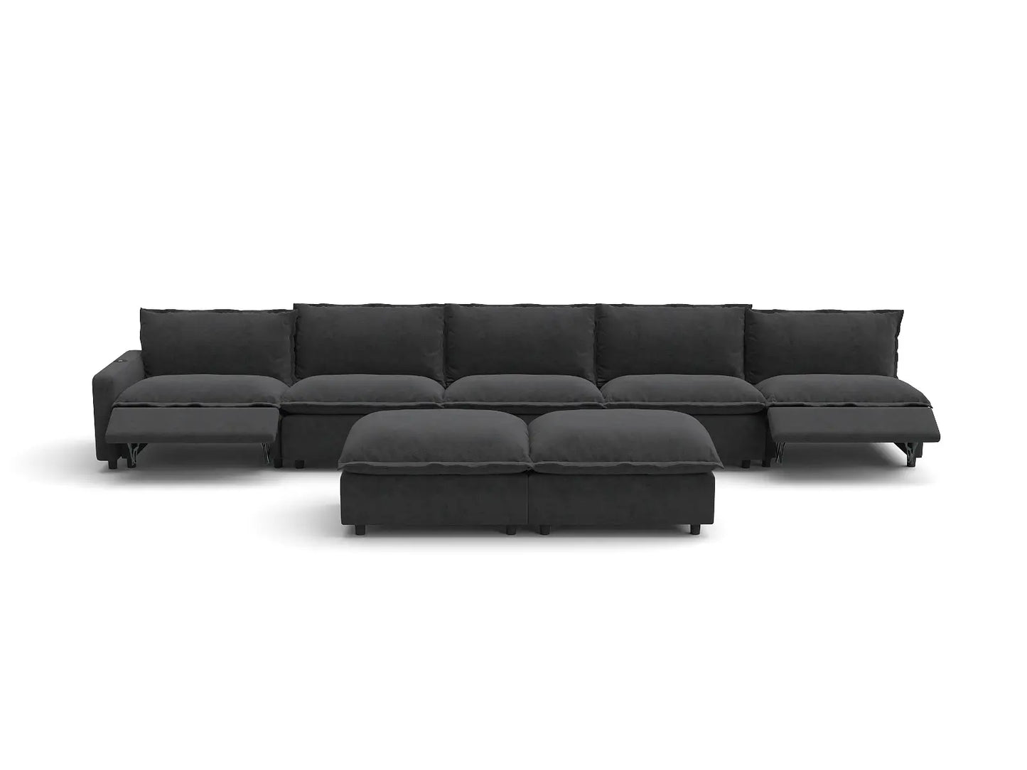 Modular Cero Reclining Sectionals | 7-Piece Grey Linen Open Plan Sofa Sets 5-Seater with 2-Ottomans