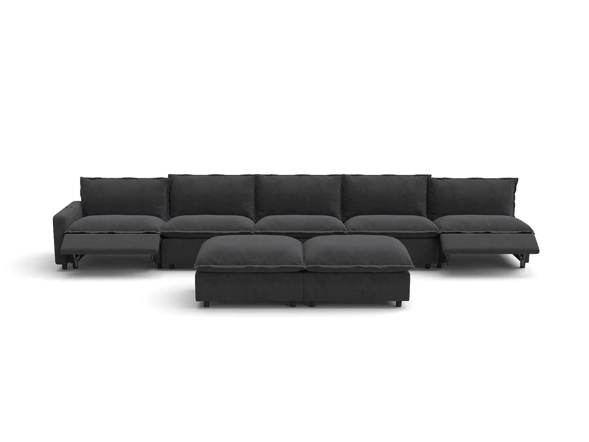 Modular Cero Power Recliner Sofa Set | 7-Piece Grey Linen Open Plan Sofa Sets 5-Seater with 2-Ottomans