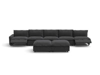 Modular Cero Reclining Sectionals | 7-Piece Grey Linen Open Plan Sofa Sets 5-Seater with 2-Ottomans