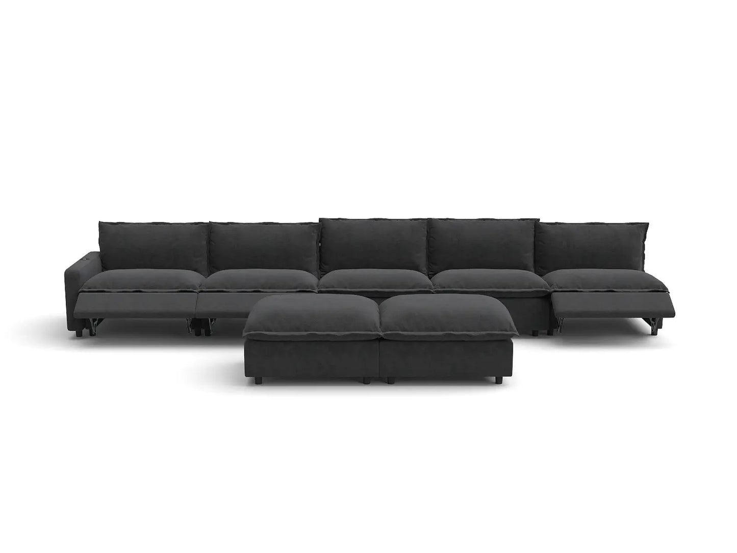 Modular Cero Reclining Sectionals | 7-Piece Grey Linen Open Plan Sofa Sets 5-Seater with 2-Ottomans