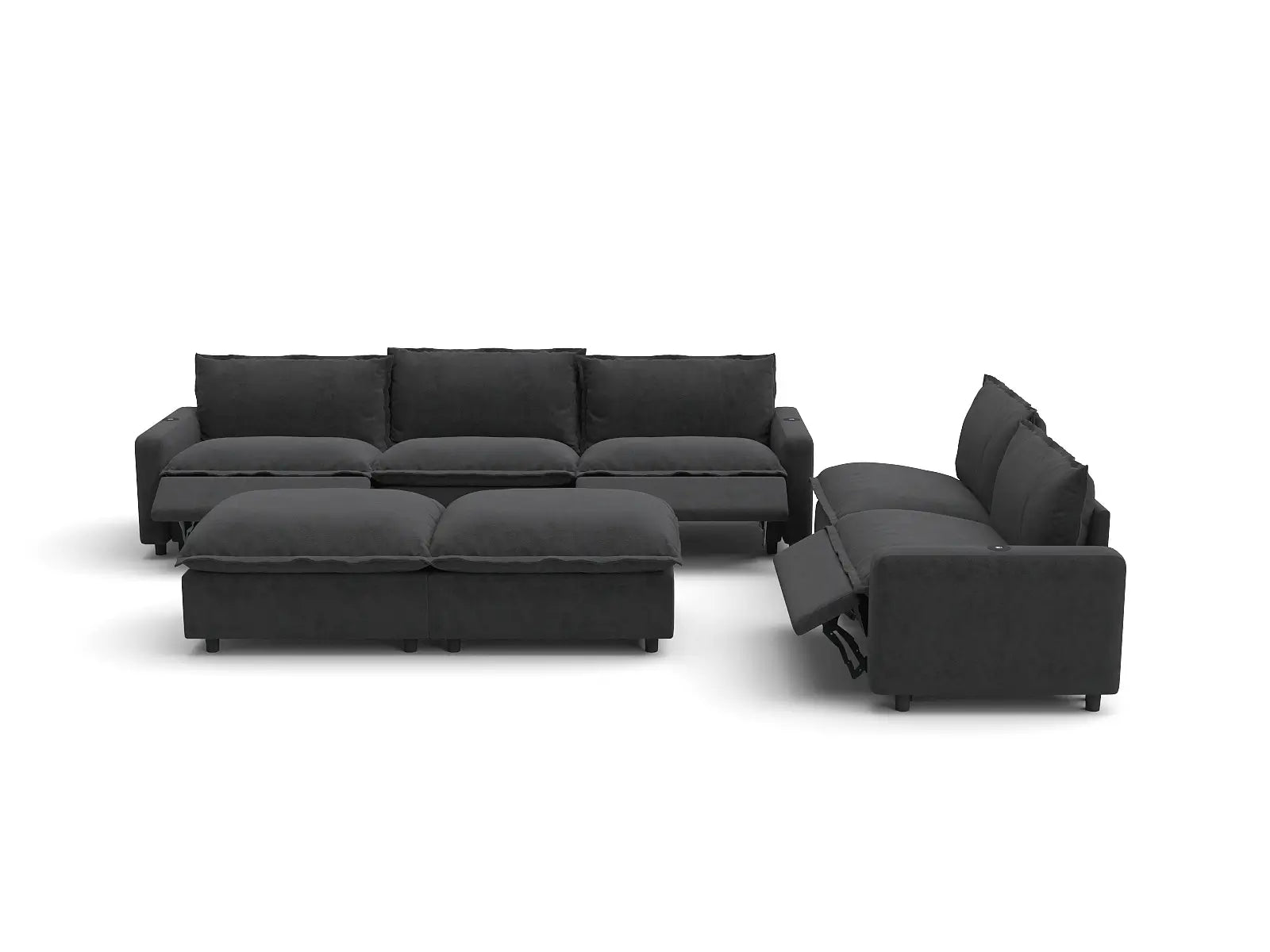 Modular Cero Power Reclining Sofa Set | 7-Piece Grey Linen Open Plan Sofa Sets 5-Seater with 2-Ottomans