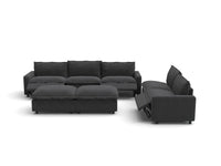 Modular Cero Reclining Sectionals | 7-Piece Grey Linen Open Plan Sofa Sets 5-Seater with 2-Ottomans