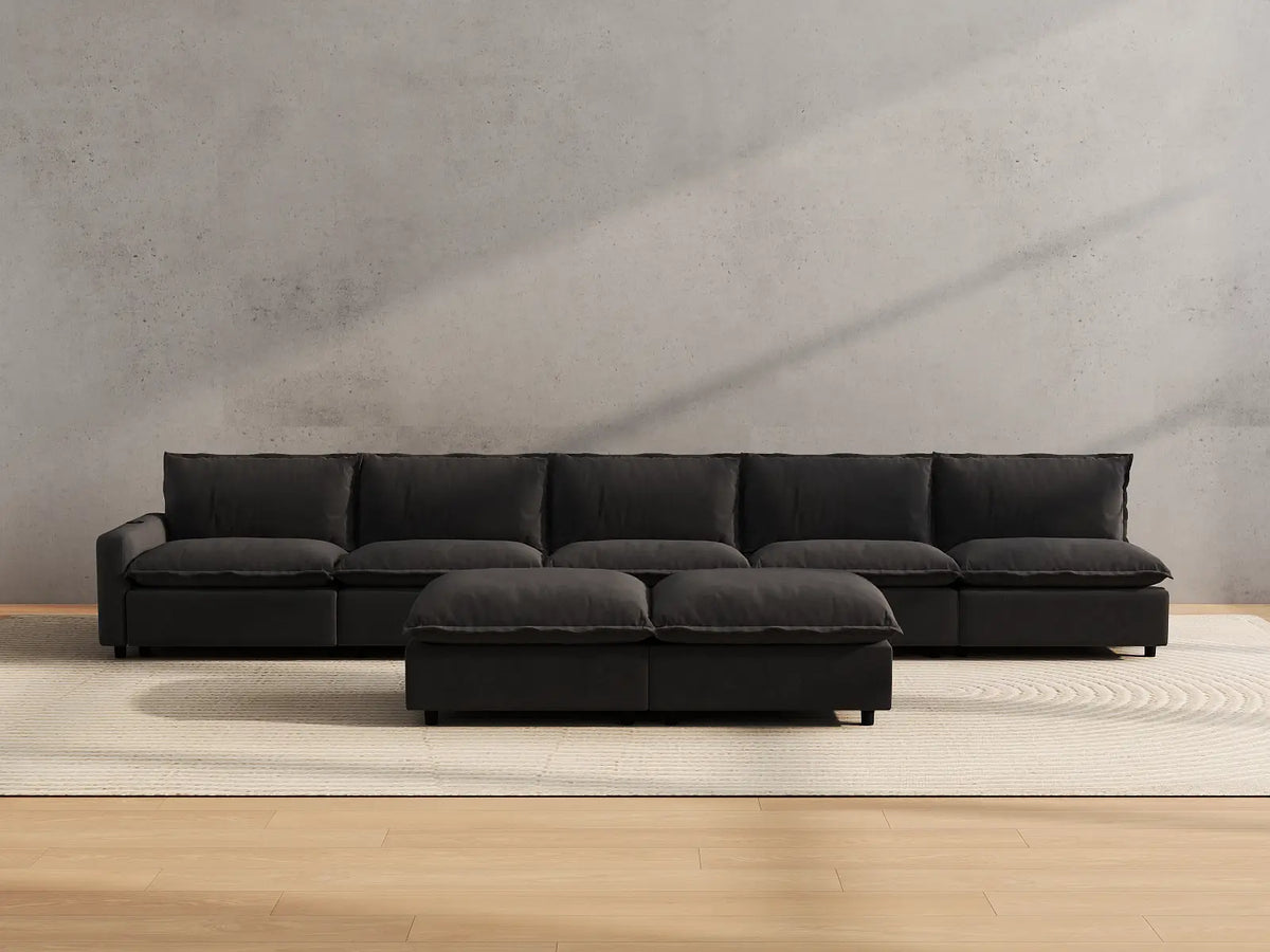 Modular Cero Power Recliner Sofa Set | 7-Piece Grey Linen Open Plan Sofa Sets 5-Seater with 2-Ottomans