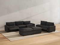 Modular Cero Reclining Sectionals | 7-Piece Grey Linen Open Plan Sofa Sets 5-Seater with 2-Ottomans