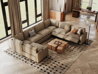 Modular Cero Reclining Sectionals | 7-Piece Khaki Linen Grand Estate U-Shaped Sectionals 7-Seater