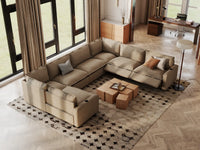 Modular Cero Reclining Sectionals | 7-Piece Khaki Linen Grand Estate U-Shaped Sectionals 7-Seater