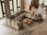 Modular Cero Reclining Sectionals | 7-Piece Khaki Linen Grand Estate U-Shaped Sectionals 7-Seater