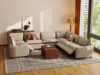 Modular Cero Reclining Sectionals | 7-Piece Khaki Linen Grand Estate U-Shaped Sectionals 7-Seater