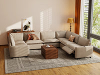 Modular Cero Reclining Sectionals | 7-Piece Khaki Linen Grand Estate U-Shaped Sectionals 7-Seater