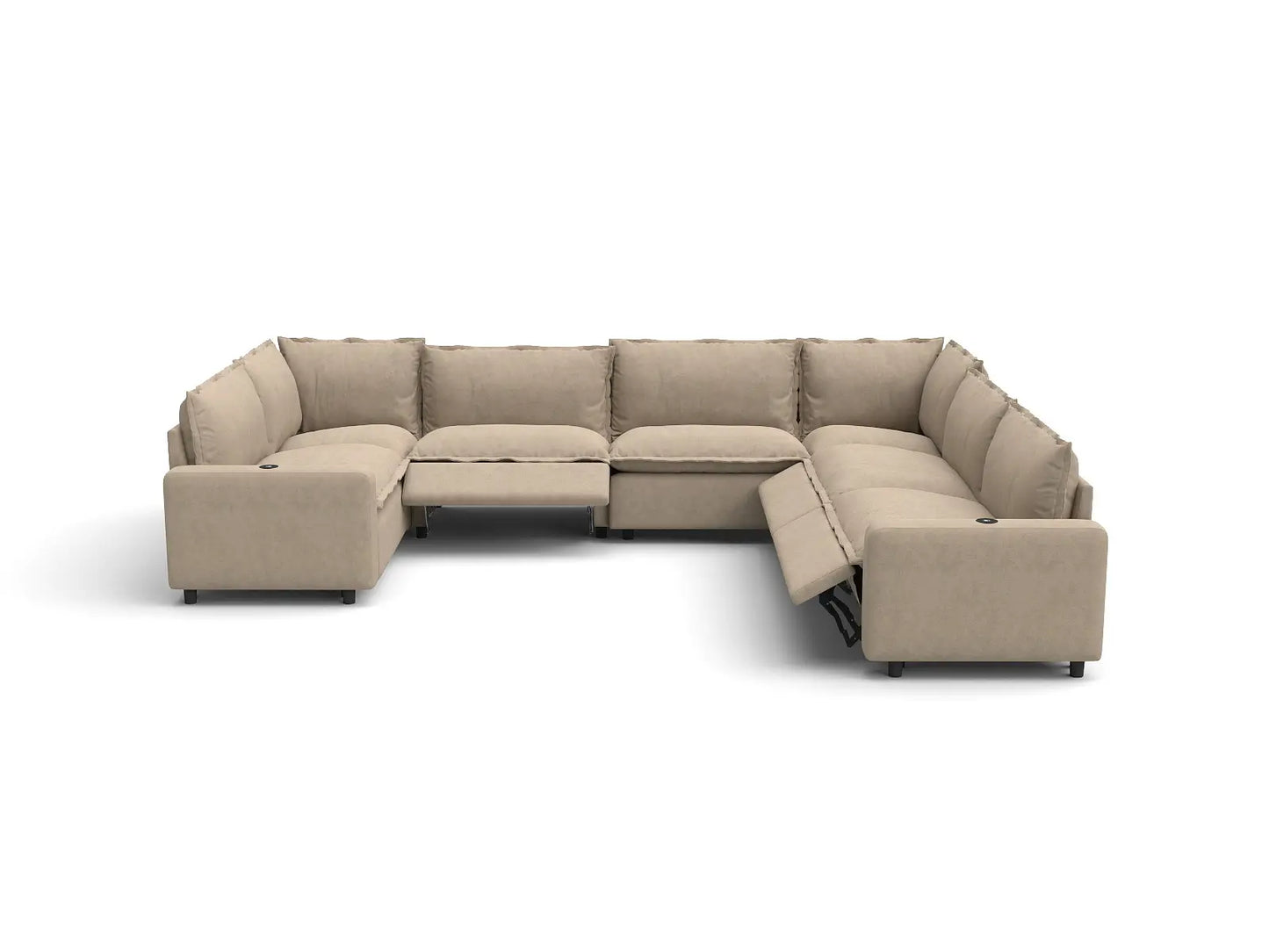 Modular Cero Reclining Sectionals | 7-Piece Khaki Linen Grand Estate U-Shaped Sectionals 7-Seater