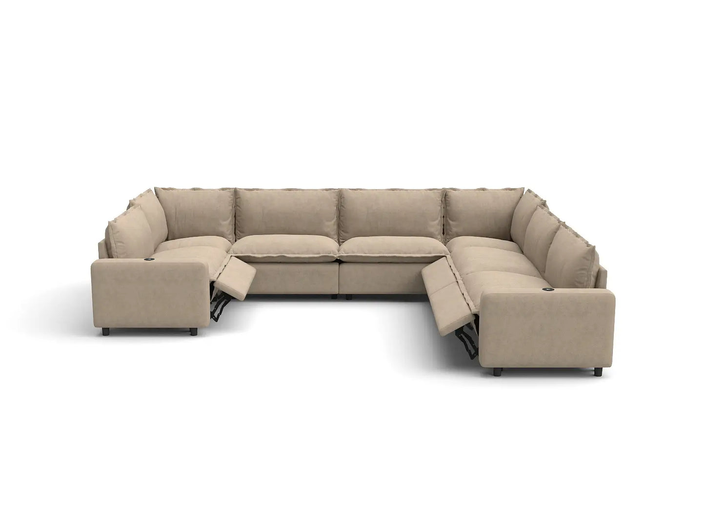 Modular Cero Reclining Sectionals | 7-Piece Khaki Linen Grand Estate U-Shaped Sectionals 7-Seater