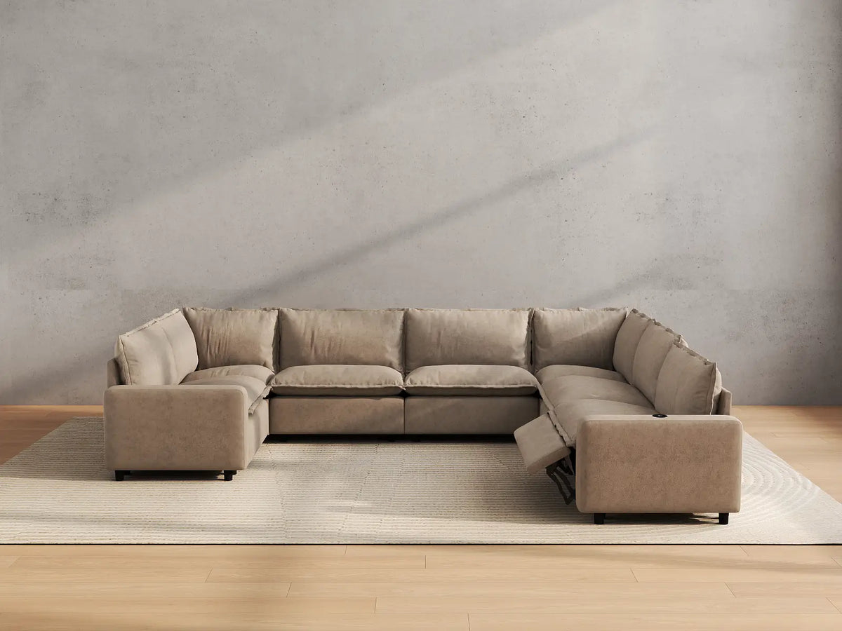 Modular Cero Reclining Sectionals | 7-Piece Khaki Linen Grand Estate U-Shaped Sectionals 7-Seater