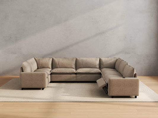 Modular Cero Reclining Sectionals | 7-Piece Khaki Linen Grand Estate U-Shaped Sectionals 7-Seater