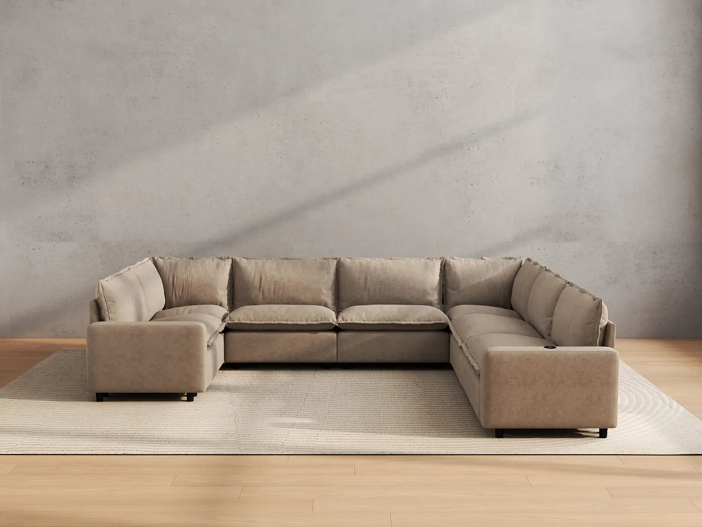 Modular Cero Reclining Sectionals | 7-Piece Khaki Linen Grand Estate U-Shaped Sectionals 7-Seater