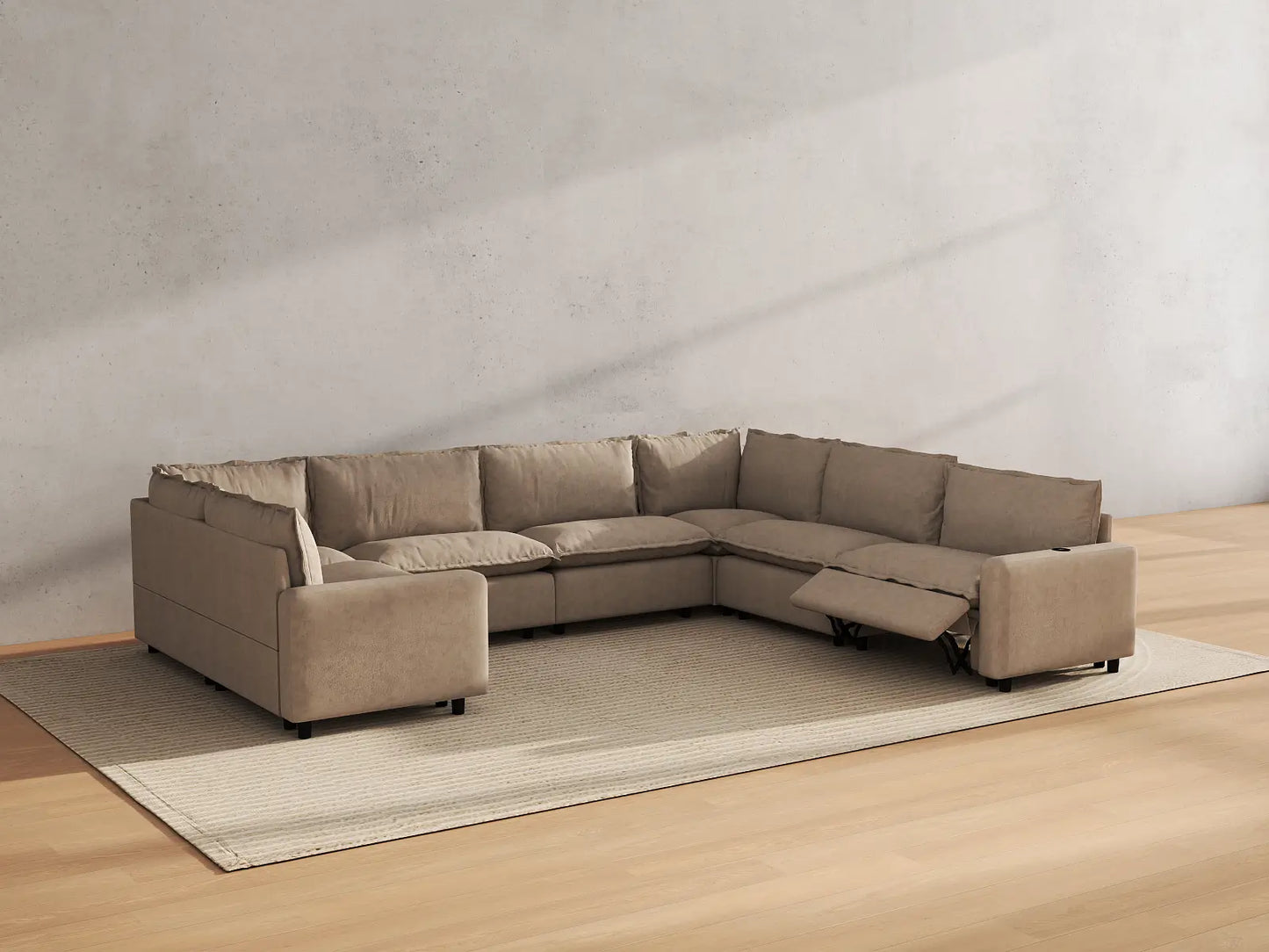 Modular Cero Reclining Sectionals | 7-Piece Khaki Linen Grand Estate U-Shaped Sectionals 7-Seater