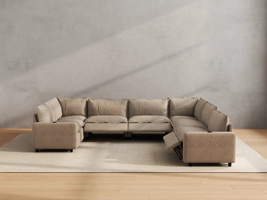 Modular Cero Reclining Sectionals | 7-Piece Khaki Linen Grand Estate U-Shaped Sectionals 7-Seater