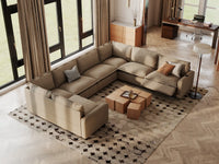 Modular Cero Reclining Sectionals | 7-Piece Khaki Linen Grand Estate U-Shaped Sectionals 7-Seater