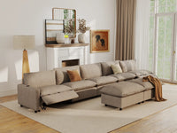 Modular Cero Reclining Sectionals | 7-Piece Khaki Linen Open Plan Sofa Sets 5-Seater with 2-Ottomans