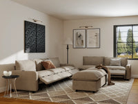 Modular Cero Reclining Sectionals | 7-Piece Khaki Linen Open Plan Sofa Sets 5-Seater with 2-Ottomans