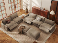 Modular Cero Reclining Sectionals | 7-Piece Khaki Linen Open Plan Sofa Sets 5-Seater with 2-Ottomans
