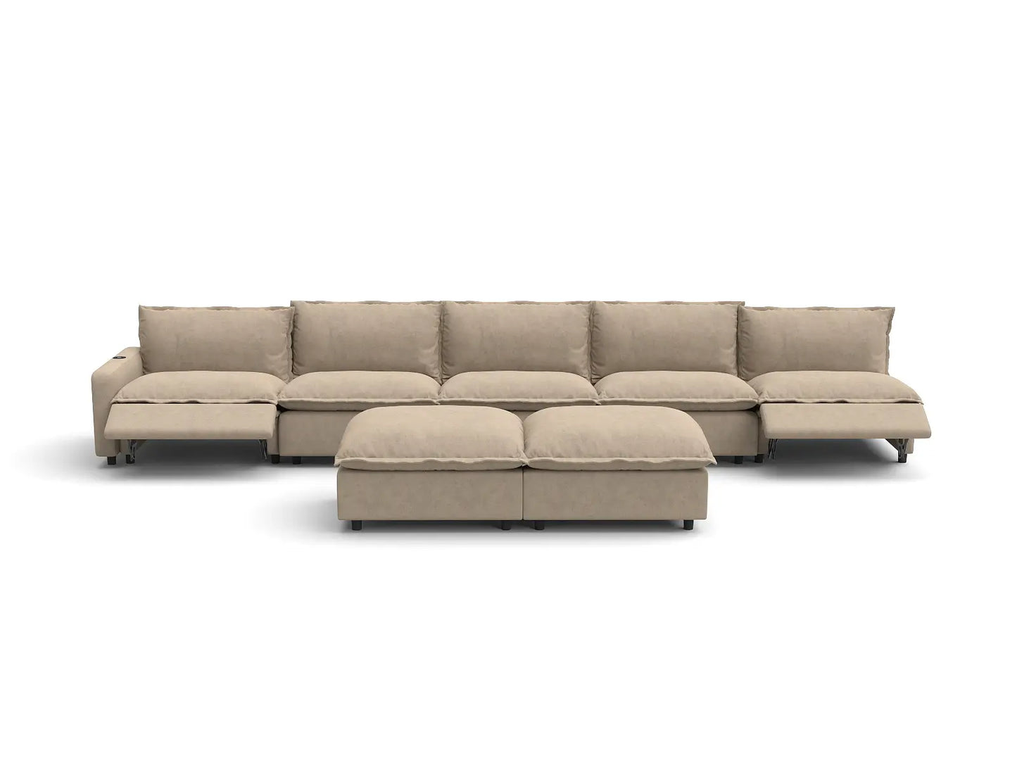 Modular Cero Reclining Sectionals | 7-Piece Khaki Linen Open Plan Sofa Sets 5-Seater with 2-Ottomans