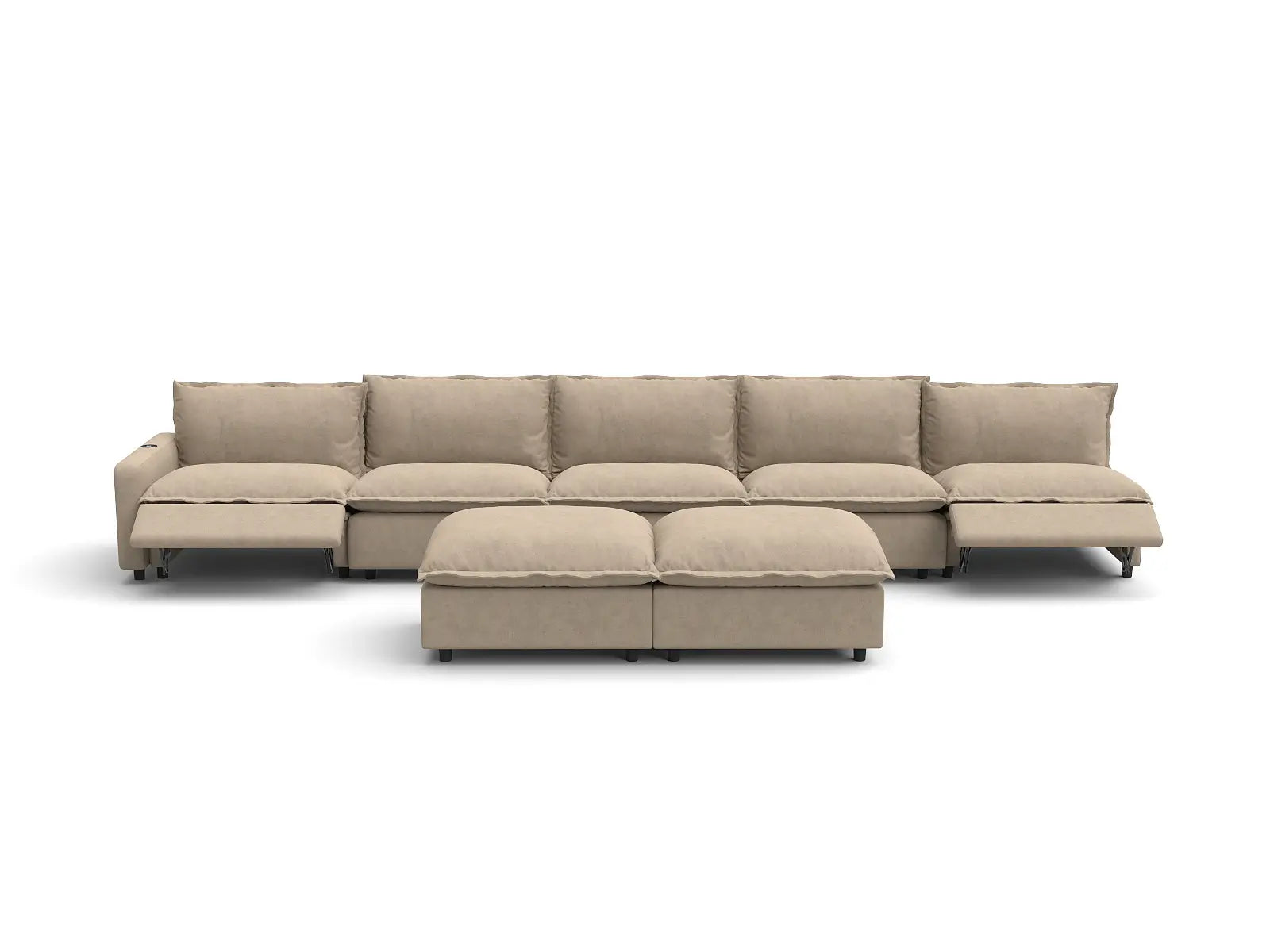 Modular Cero Sofa Set Recliner | 7-Piece Khaki Linen Open Plan Sofa Sets 5-Seater with 2-Ottomans