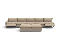 Modular Cero Reclining Sectionals | 7-Piece Khaki Linen Open Plan Sofa Sets 5-Seater with 2-Ottomans