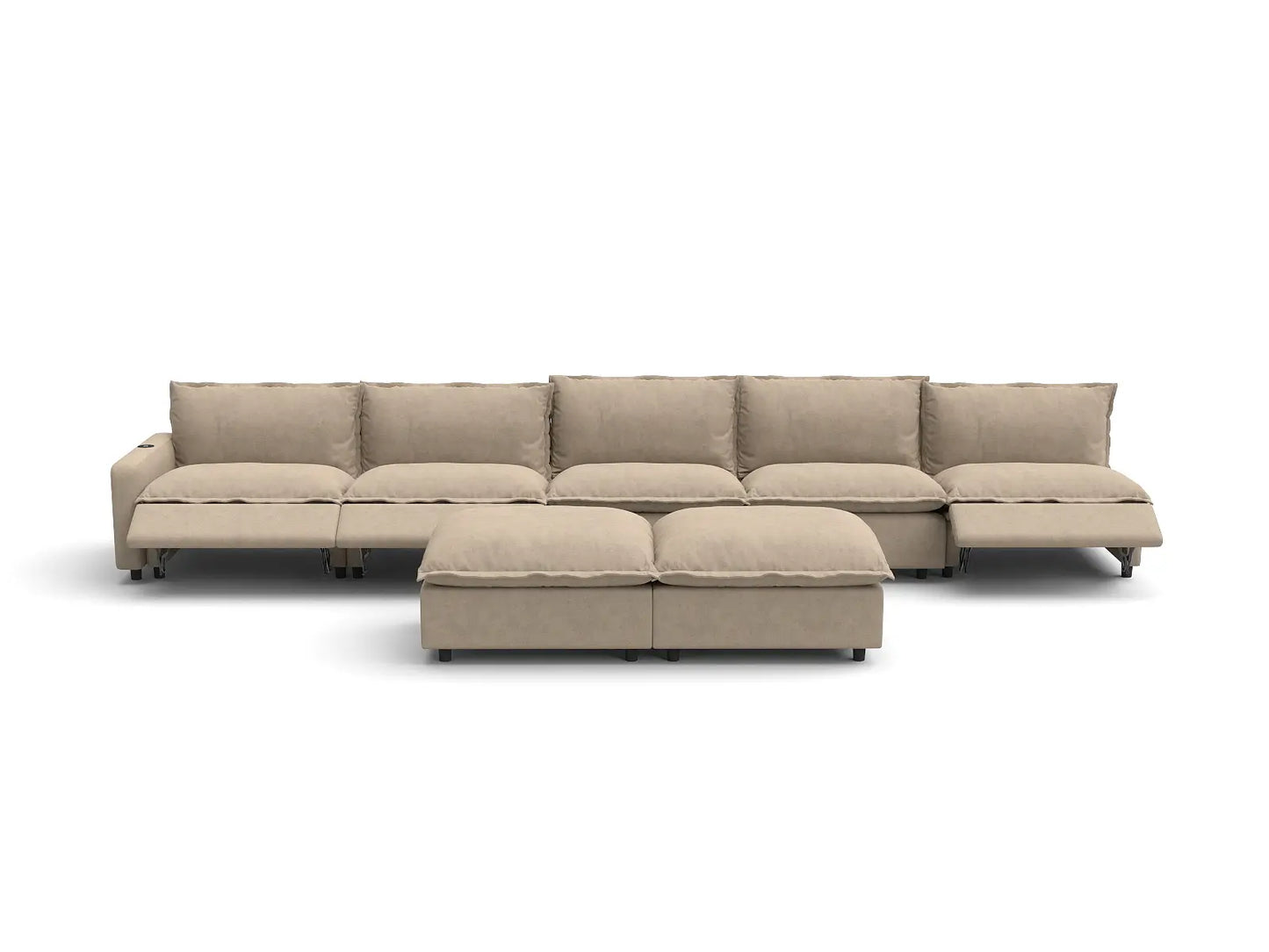 Modular Cero Reclining Sectionals | 7-Piece Khaki Linen Open Plan Sofa Sets 5-Seater with 2-Ottomans