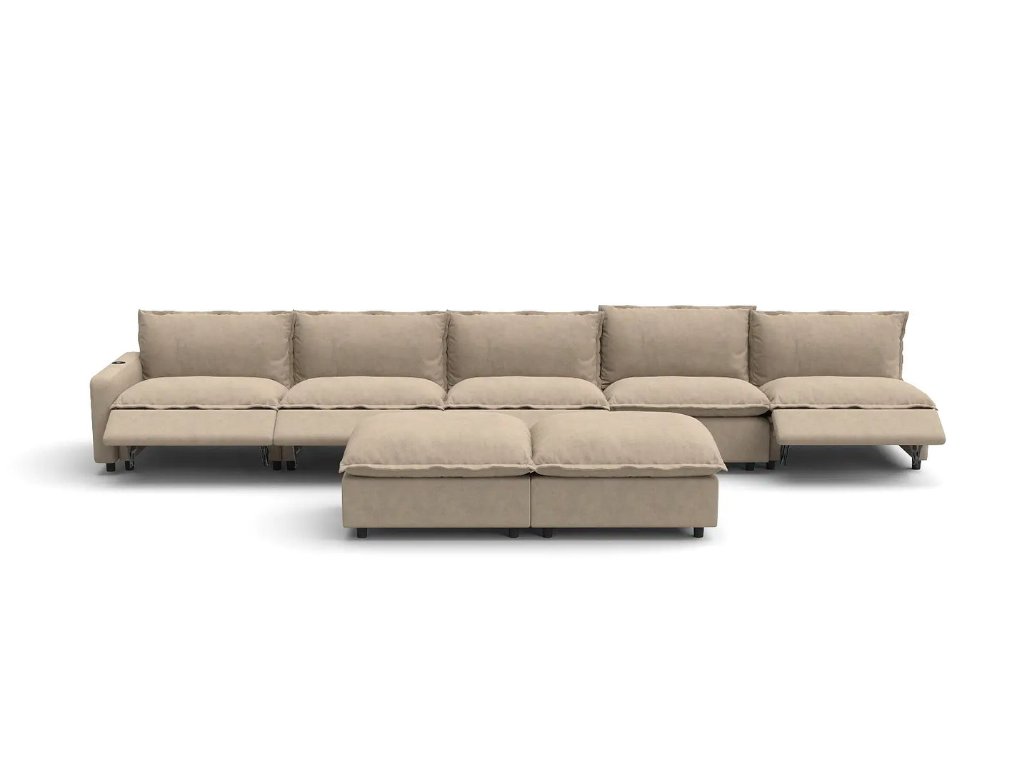 Modular Cero Reclining Sectionals | 7-Piece Khaki Linen Open Plan Sofa Sets 5-Seater with 2-Ottomans