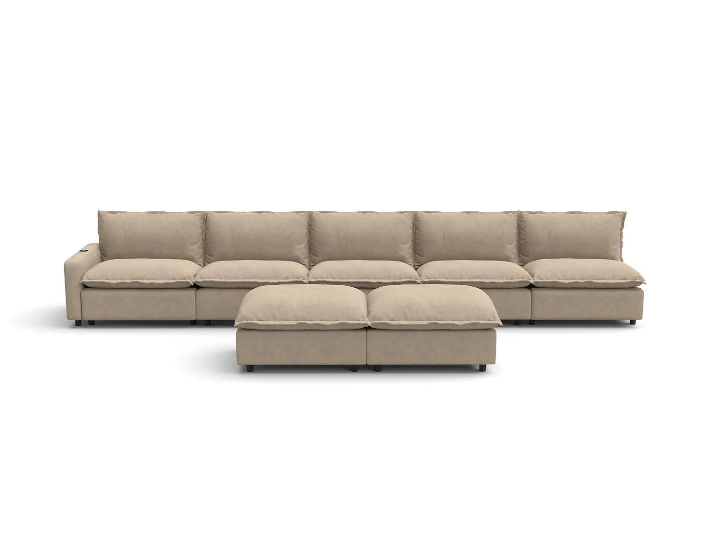 Modular Cero Reclining Sectionals | 7-Piece Khaki Linen Open Plan Sofa Sets 5-Seater with 2-Ottomans