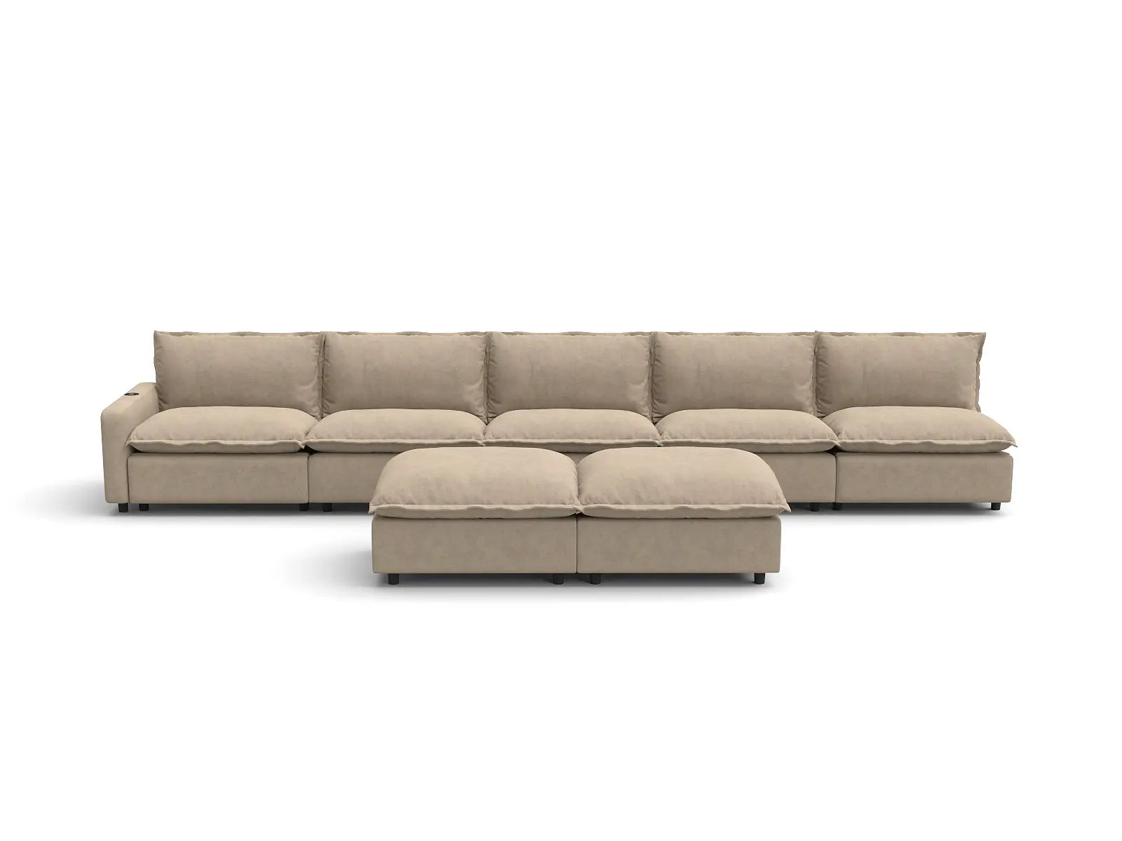 Modular Cero Sofa Set Recliner | 7-Piece Khaki Linen Open Plan Sofa Sets 5-Seater with 2-Ottomans