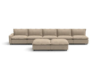 Modular Cero Reclining Sectionals | 7-Piece Khaki Linen Open Plan Sofa Sets 5-Seater with 2-Ottomans