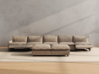 Modular Cero Reclining Sectionals | 7-Piece Khaki Linen Open Plan Sofa Sets 5-Seater with 2-Ottomans