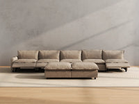 Modular Cero Reclining Sectionals | 7-Piece Khaki Linen Open Plan Sofa Sets 5-Seater with 2-Ottomans
