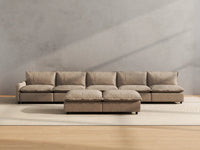 Modular Cero Reclining Sectionals | 7-Piece Khaki Linen Open Plan Sofa Sets 5-Seater with 2-Ottomans