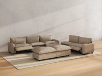 Modular Cero Reclining Sectionals | 7-Piece Khaki Linen Open Plan Sofa Sets 5-Seater with 2-Ottomans