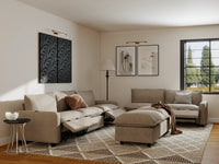 Modular Cero Reclining Sectionals | 7-Piece Khaki Linen Open Plan Sofa Sets 5-Seater with 2-Ottomans